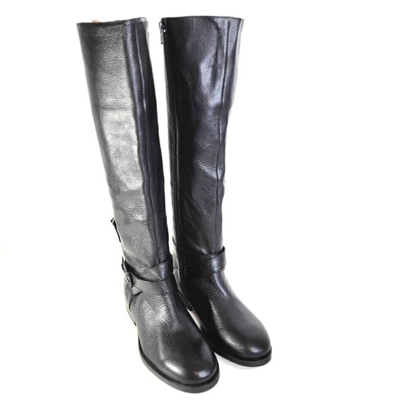 New - Nine West Black Riding Knee High Leather Long Black Boots Womens Size 6 - Picture 9 of 16